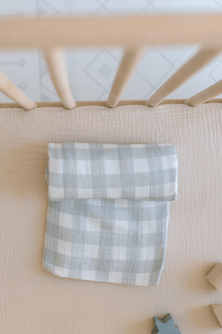 Organic Cotton Swaddle Blanket - Sage Gingham