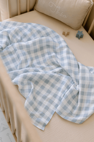 Organic Cotton Swaddle Blanket - Blue Gingham