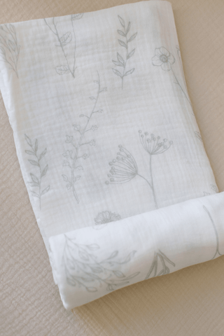 Organic Cotton Swaddle Blanket - Sage Floral