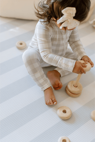 Padded Play Mat - Blue Checker & Sage Stripe (Wave Edition)