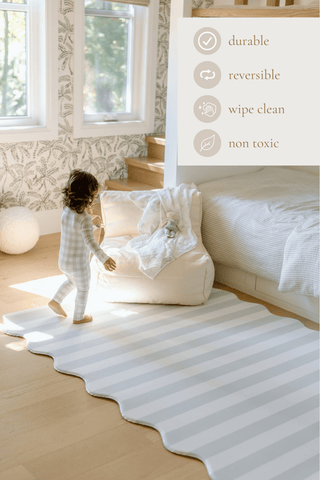 Padded Play Mat - Blue Checker & Sage Stripe (Wave Edition)