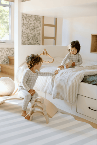 Padded Play Mat - Blue Checker & Sage Stripe (Wave Edition)