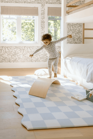 Padded Play Mat - Blue Checker & Sage Stripe (Wave Edition)