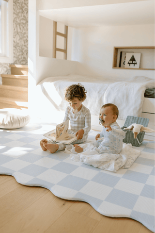 Padded Play Mat - Blue Checker & Sage Stripe (Wave Edition)