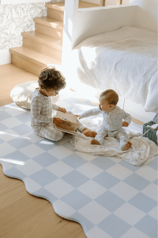 Padded Play Mat - Blue Checker & Sage Stripe (Wave Edition)