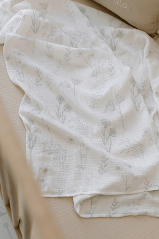 Organic Cotton Swaddle Blanket - Sage Floral