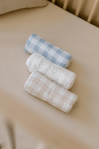 Organic Cotton Swaddle Blanket - Blue Gingham