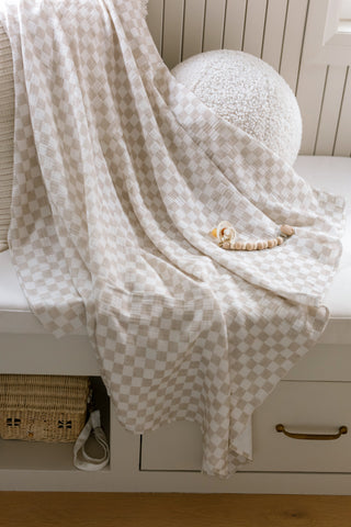 Organic Cotton Swaddle Blanket - Tan Check