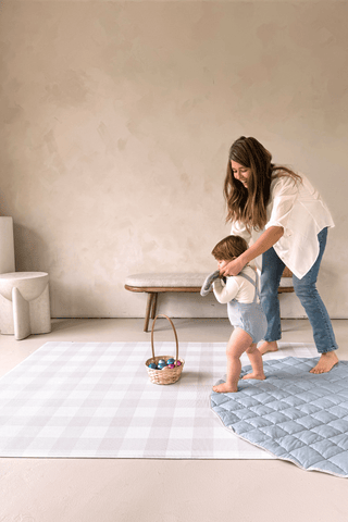 Padded Play Mat - Grey Gingham & Farmhouse