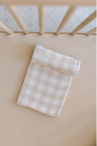 Organic Cotton Swaddle Blanket - Beige Gingham