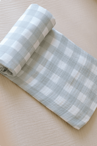 Organic Cotton Swaddle Blanket - Sage Gingham