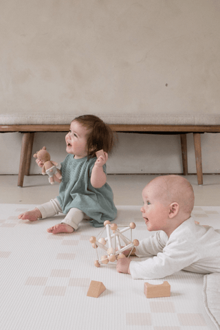 Padded Play Mat - Taupe Squares & Terrazzo