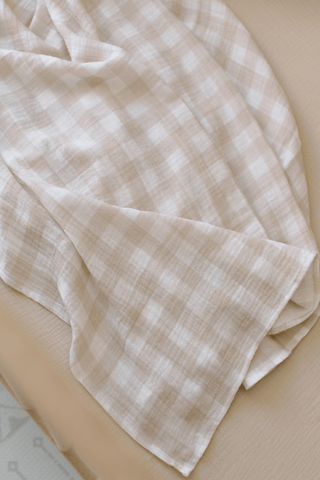 Organic Cotton Swaddle Blanket - Beige Gingham