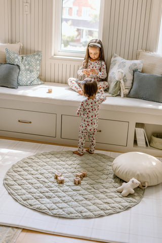 Organic French Linen Play Mat - Olive & Oat Gingham