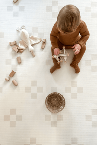 Padded Play Mat - Taupe Squares & Terrazzo