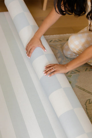 Padded Play Mat - Blue Checker & Sage Stripe
