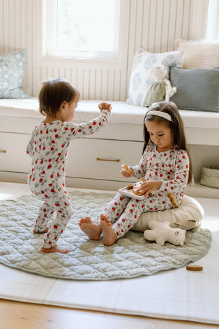 Organic French Linen Play Mat - Olive & Oat Gingham