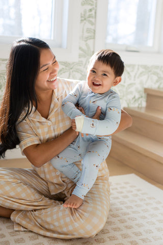 Women's Short Sleeve Bamboo Pajama Set - Yellow Gingham