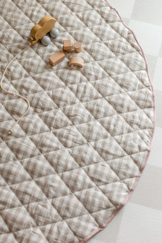 Organic French Linen Play Mat - Rose & Oat Gingham
