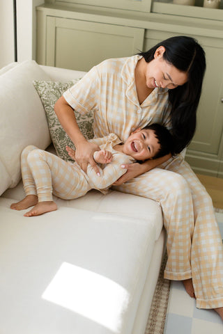Women's Short Sleeve Bamboo Pajama Set - Yellow Gingham