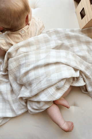 Organic Cotton Swaddle Blanket - Beige Gingham