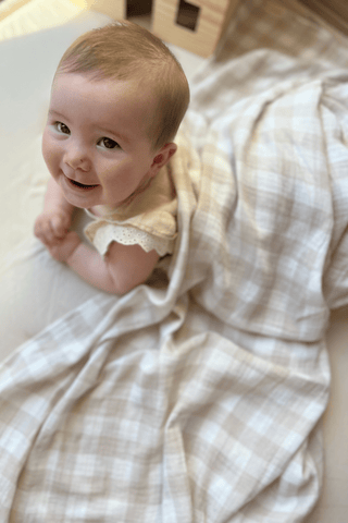 Organic Cotton Swaddle Blanket - Beige Gingham