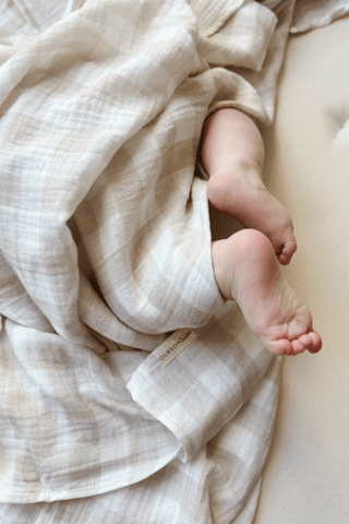 Organic Cotton Swaddle Blanket - Beige Gingham