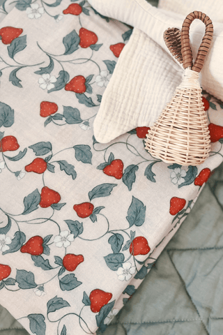 Organic Cotton Swaddle Blanket - Summer Strawberries