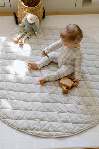 Organic French Linen Play Mat - Oat & Oat Gingham