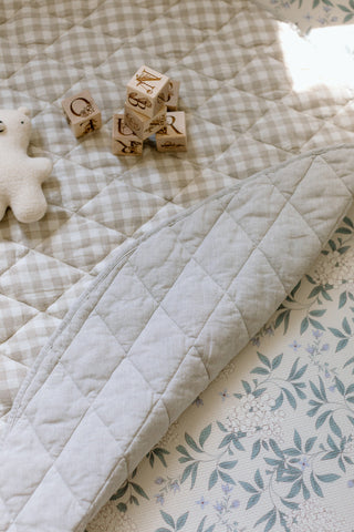 Organic French Linen Play Mat - Oat & Oat Gingham