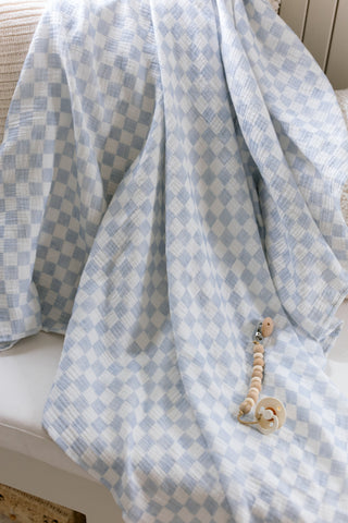 Organic Cotton Swaddle Blanket - Blue Check