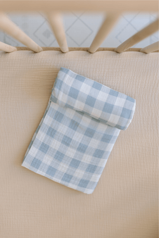 Organic Cotton Swaddle Blanket - Blue Gingham