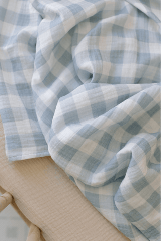 Organic Cotton Swaddle Blanket - Blue Gingham