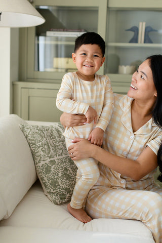 Women's Short Sleeve Bamboo Pajama Set - Yellow Gingham