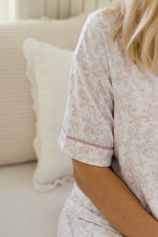 Women's Short Sleeve Bamboo Pajama Set - Pink Bows & Bunnies