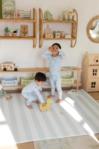 Padded Play Mat - Blue Checker & Sage Stripe