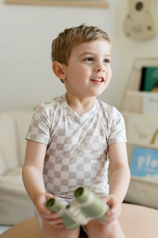 Short Sleeve Sleep Set - Tan Check