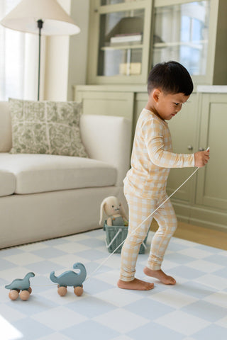 Padded Play Mat - Blue Checker & Sage Stripe