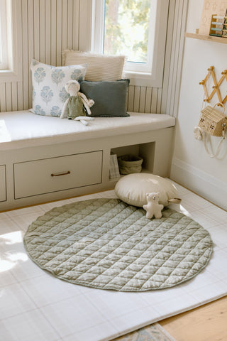 Organic French Linen Play Mat - Olive & Oat Gingham