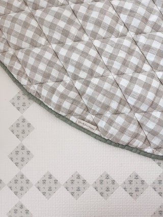 Organic French Linen Play Mat - Olive & Oat Gingham
