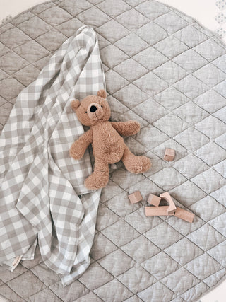 Organic French Linen Play Mat - Oat & Oat Gingham