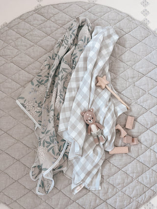 Organic French Linen Play Mat - Oat & Oat Gingham