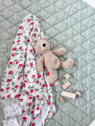 Organic French Linen Play Mat - Olive & Oat Gingham