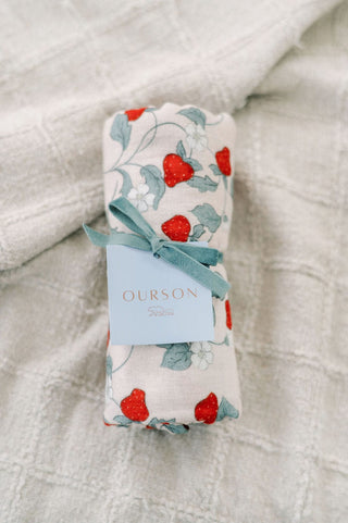 Organic Cotton Swaddle Blanket - Summer Strawberries