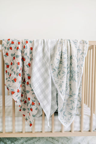 Organic Cotton Swaddle Blanket - Summer Strawberries