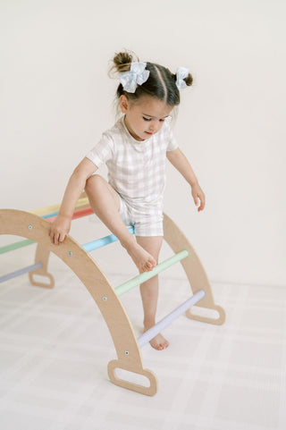 Short Sleeve Sleep Set - Oat Gingham