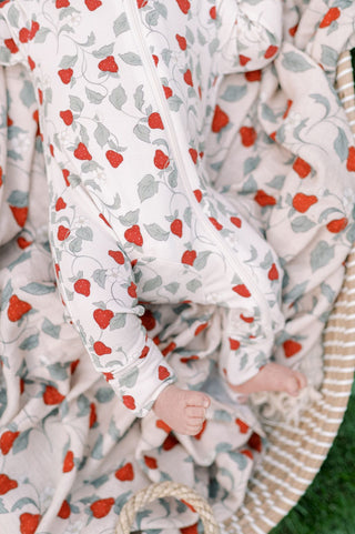 Organic Cotton Swaddle Blanket - Summer Strawberries